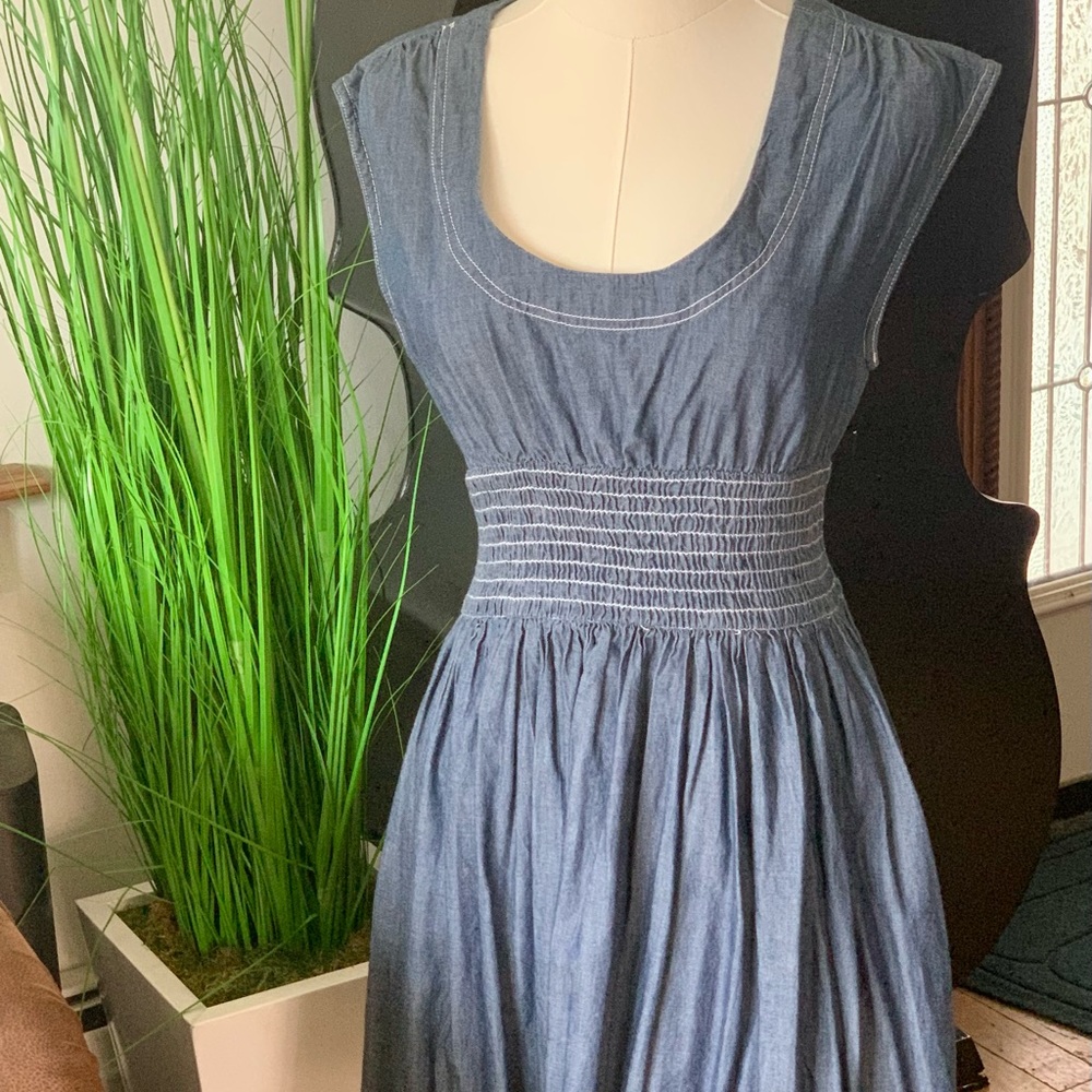 Venus Shirred Waist Denim Dress
